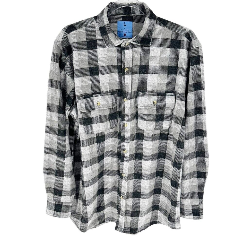 Tailorbyrd Shirt Men Large Gray Plaid Sweatershirt Button Pocket Flannel Outdoor